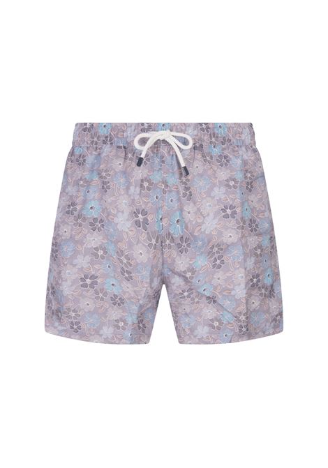 Purple Swim Shorts With Multicoloured Flower Pattern FEDELI | 00318-C101184