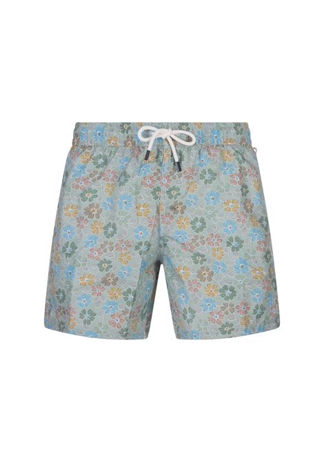 Green Swim Shorts With Multicoloured Flower Pattern FEDELI | 00318-C101185