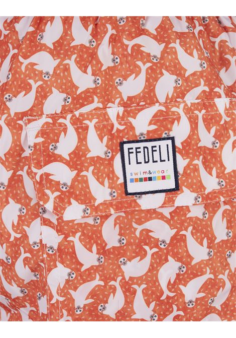 Swim Shorts Arancioni Con Pattern Di Foche FEDELI | 00318-C101254