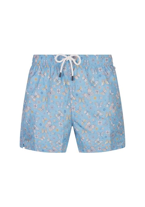 Sky Blue Swim Shorts With Butterfly Print FEDELI | Swimwear | 00318-C101261