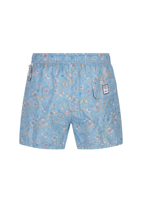 Sky Blue Swim Shorts With Butterfly Print FEDELI | 00318-C101261