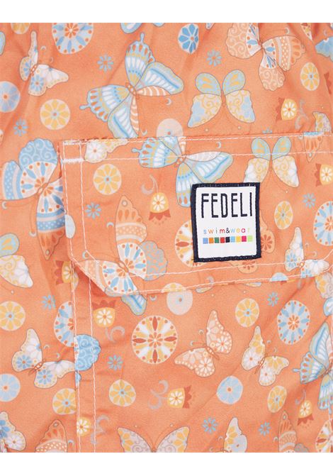 Orange Swim Shorts With Butterfly Print FEDELI | 00318-C101262