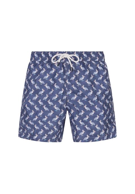 Blue Swim Shorts With Pelican Pattern FEDELI | 00318-C102342