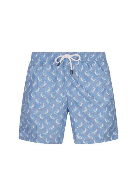 Light Blue Swim Shorts With Pelican Pattern FEDELI | 00318-C102343