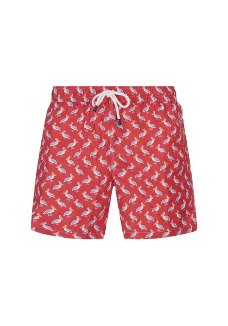 Red Swim Shorts With Pelican Pattern FEDELI | 00318-C102344