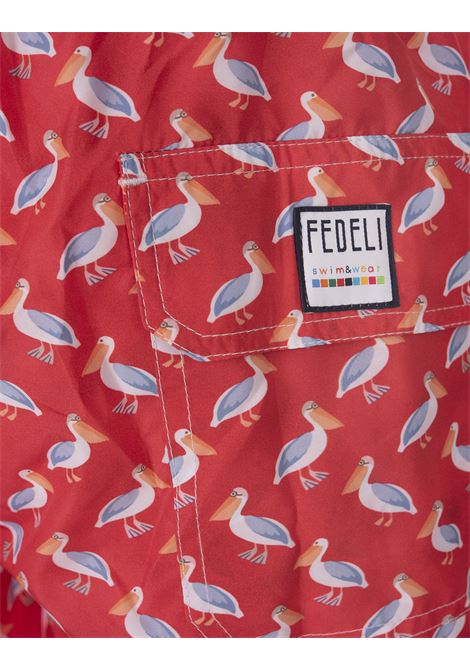 Red Swim Shorts With Pelican Pattern FEDELI | 00318-C102344