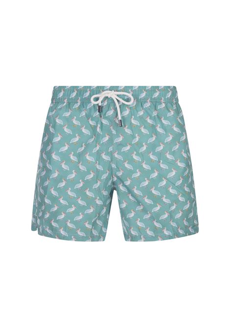 Green Pink Swim Shorts With Pelican Pattern FEDELI | 00318-C102345