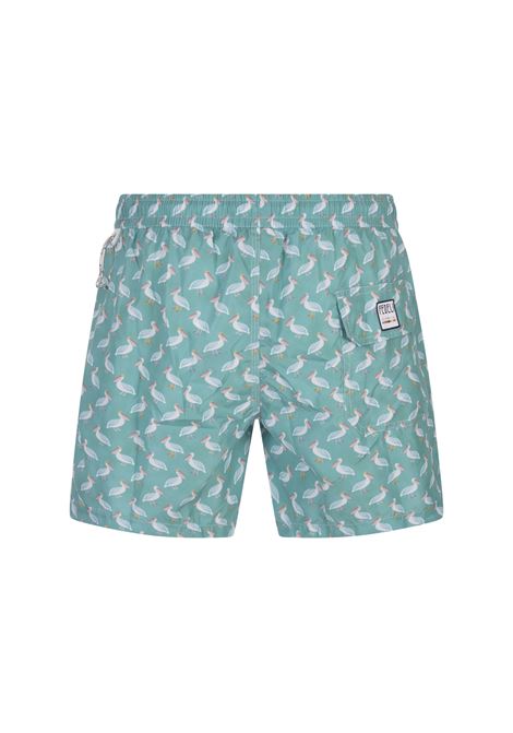 Green Pink Swim Shorts With Pelican Pattern FEDELI | 00318-C102345