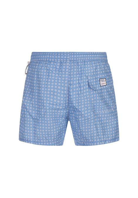Sky Blue Swim Shorts With Micro Flower Pattern FEDELI | 00318-C102362