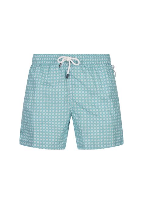 Turquoise Swim Shorts With Micro Flower Pattern FEDELI | 00318-C102364