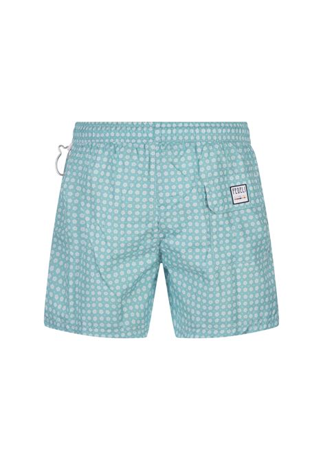 Turquoise Swim Shorts With Micro Flower Pattern FEDELI | 00318-C102364