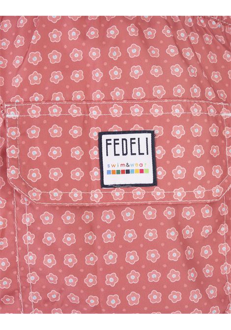 Dark Red Swim Shorts With Micro Flower Pattern FEDELI | 00318-C102368