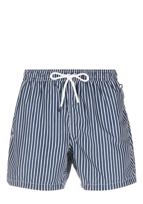 Navy Blue and White Striped Swim Shorts FEDELI | 00318-I1753410