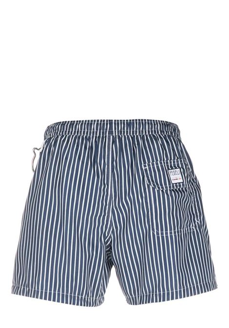 Navy Blue and White Striped Swim Shorts FEDELI | 00318-I1753410