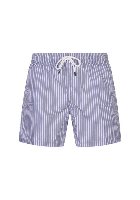 Cornflower Blue and White Striped Swim Shorts FEDELI | 00318-I1753413