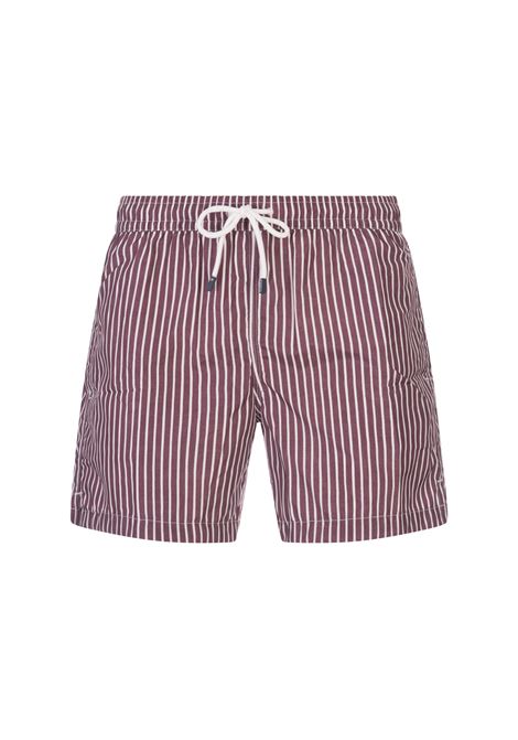 Burgundy and White Striped Swim Shorts FEDELI | 00318-I1753422
