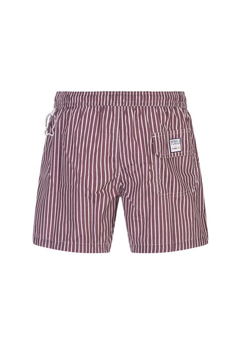Burgundy and White Striped Swim Shorts FEDELI | 00318-I1753422