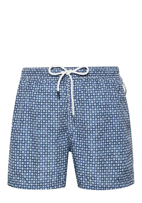 Blue Swim Shorts With Micro Pattern FEDELI | 00318-I175367