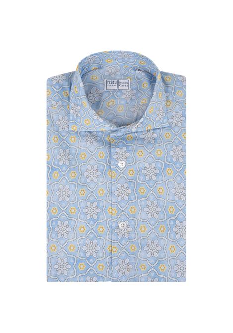 Sean Shirt In Light Blue Flower Printed Panamino FEDELI | 00512-C0887118