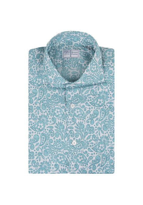 Sean Shirt In Turquoise Paisley Printed Panamino FEDELI | 00512-I175421
