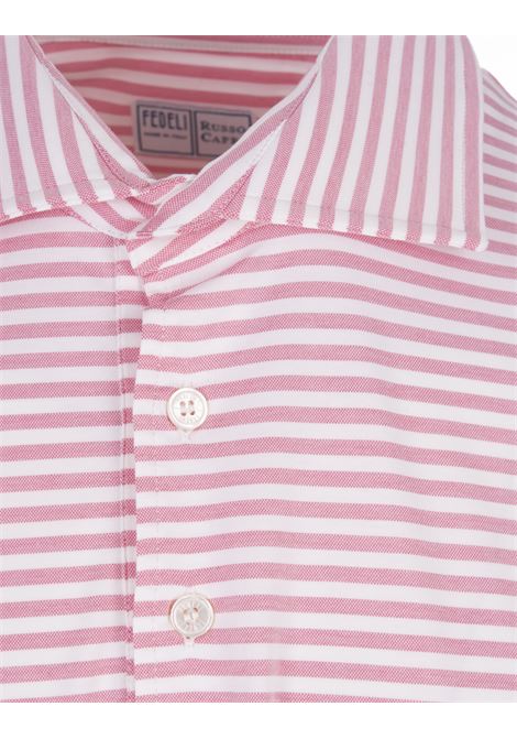 Pink and White Striped Tecno Jersey Polo Shirt FEDELI | 005246