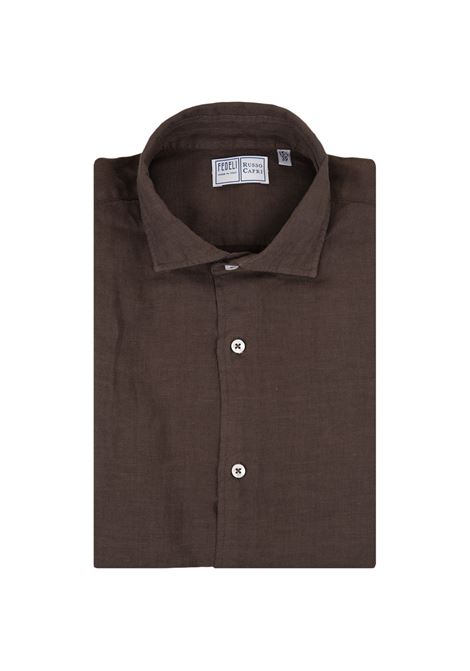 Nick Shirt In Brown Linen FEDELI | 050143