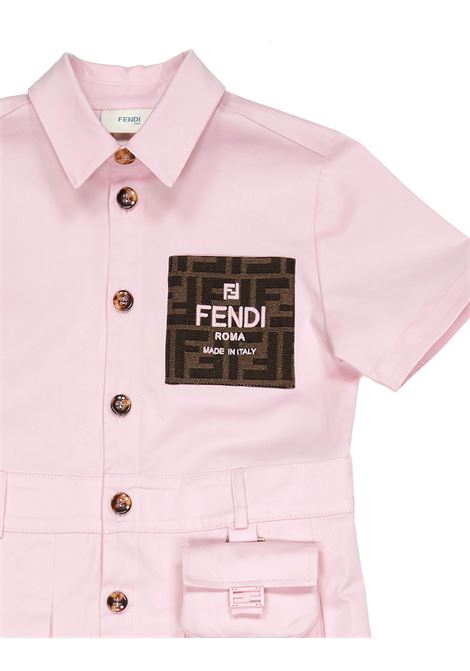 Pink Gabardine Dress With FF Patch FENDI KIDS | JFB682-ADEHF0QE5