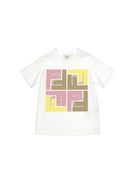 White T-Shirt With Macropuzzled Logo FENDI KIDS | JUI158-7AJF14OS