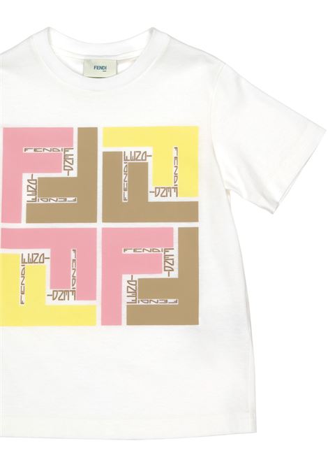 White T-Shirt With Macropuzzled Logo FENDI KIDS | JUI158-7AJF14OS