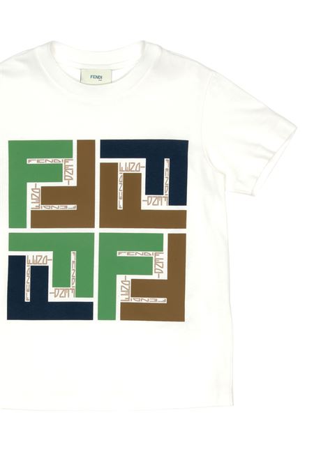 White T-Shirt With Macropuzzled Logo FENDI KIDS | JUI158-7AJF14OT