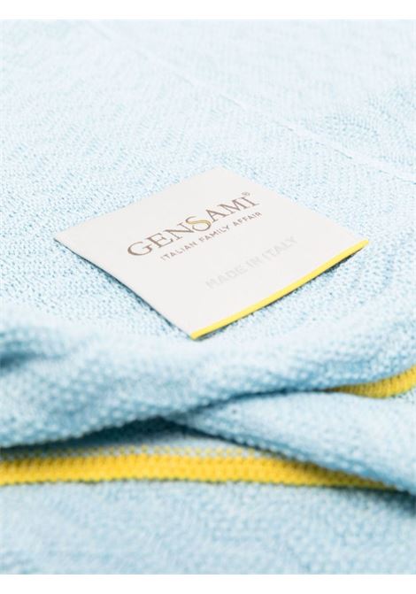 Sky Blue Wave Stitch Blanket In Silk and Cotton GENSAMI | COP01-B-ONDABLUE SKY