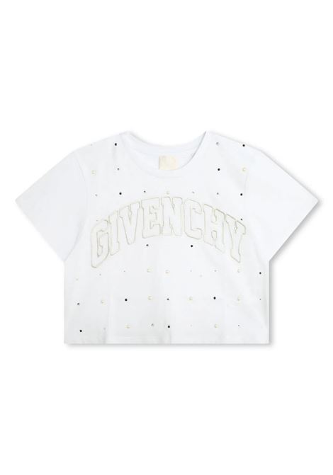 White Crop T-Shirt With Logo and Applications GIVENCHY KIDS | H3007810P
