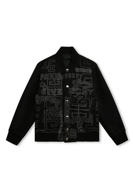 Black Bomber Jacket With All-Over Embroidery GIVENCHY KIDS | H3010609B
