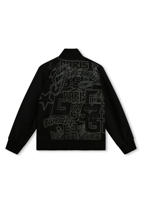Black Bomber Jacket With All-Over Embroidery GIVENCHY KIDS | H3010609B