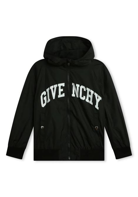 Black GIVENCHY Windbreaker with Zip and Hood GIVENCHY KIDS | H3011909B