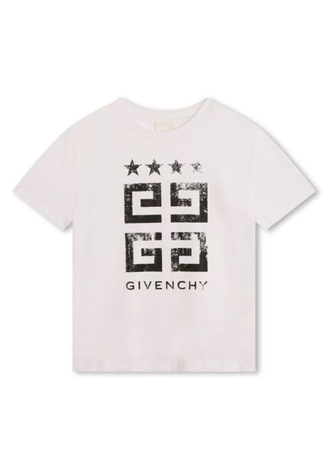 White T-Shirt With Black GIVENCHY 4G Print GIVENCHY KIDS | H3016210P