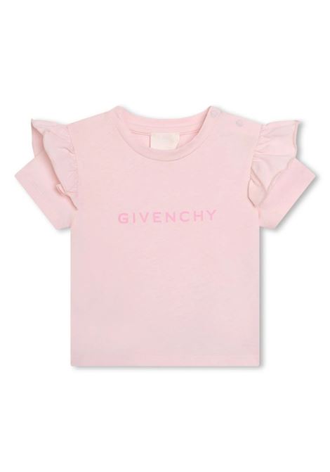 T-Shirt Rosa Con Logo e Ruches GIVENCHY KIDS | H3019644Z