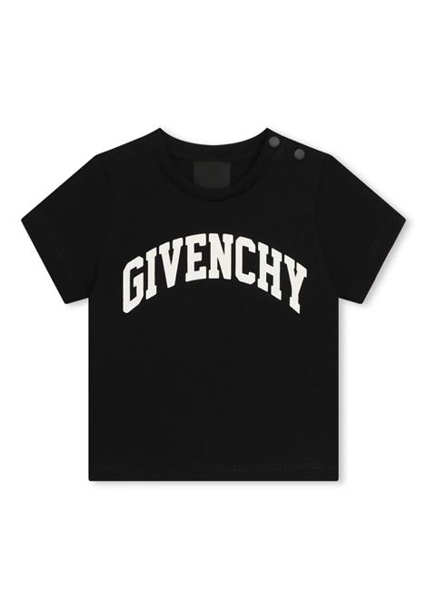 T-Shirt Nera Con Logo Arcato GIVENCHY KIDS | H3021609B