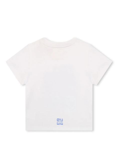 White T-Shirt With Blue GIVENCHY 4G Print GIVENCHY KIDS | H3022010P