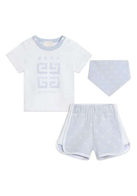 Completo Bianco e Azzurro Con T-Shirt, Shorts e Bandana GIVENCHY KIDS | H30237771