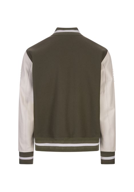 Khaki and White GIVENCHY Bomber Jacket In Wool and Leather GIVENCHY | BM011S6Y16305