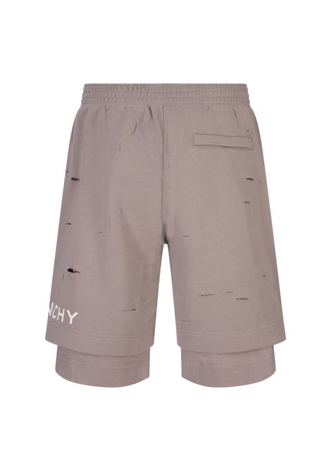 Taupe Destroyed Track Bermuda Shorts With Logo GIVENCHY | BM51613Y8Y281