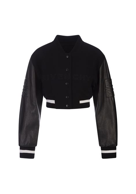 Black GIVENCHY Short Bomber Jacket In Wool and Leather GIVENCHY | Outwear | BW00N0611N004