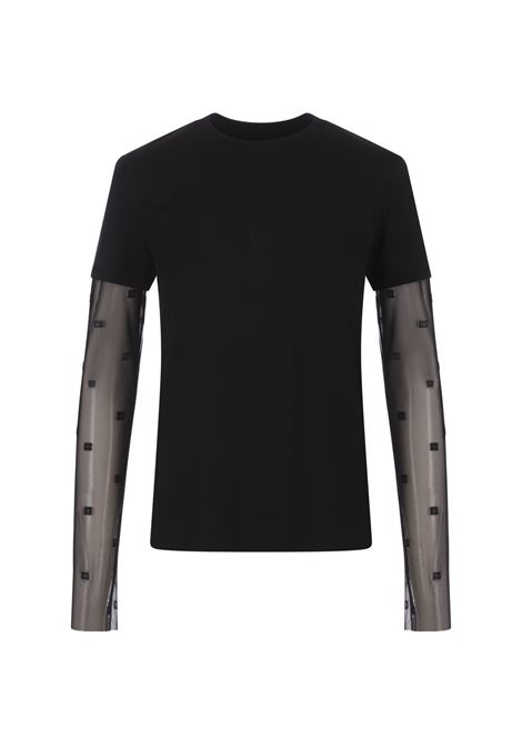 Black T-Shirt With 4G Plumetis Tulle GIVENCHY | BW70BL3Y6B001