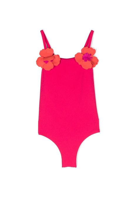 One-Piece Swimsuit With Applied Flowers In Strawberry and Orange IL GUFO | P24CR060N00693626