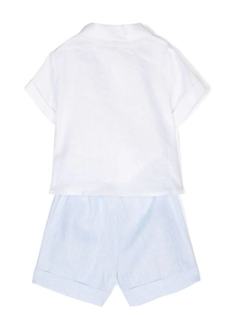 Two Piece Linen Set in White and Light Blue IL GUFO | P24DP464L0012422
