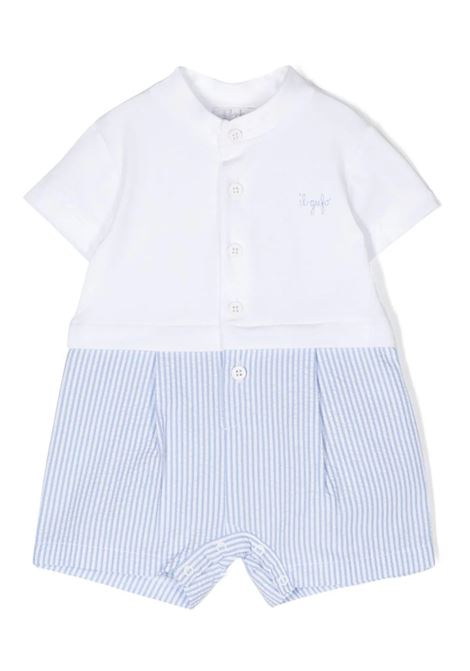 Light Blue and White Striped Seersucker Short Playsuit In Two Different Materials IL GUFO | P24TO263C1078460