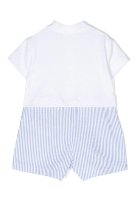 Light Blue and White Striped Seersucker Short Playsuit In Two Different Materials IL GUFO | P24TO263C1078460
