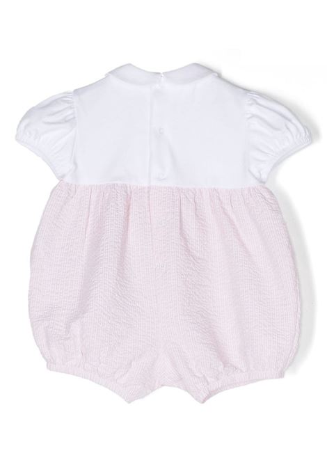 Pink and White Bimateric Short Playsuit With Appliqu? Flowers IL GUFO | P24TO270C1080323