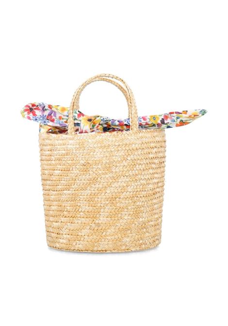 Liberty Fabric Cotton and Natural Straw Bucket Bag IL GUFO | P24ZO084EA304001